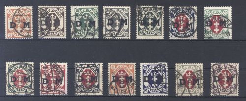 Danzig Dienst Michel Nr. 1-14, Freimarken 1921 gestempelt, gp. Infla