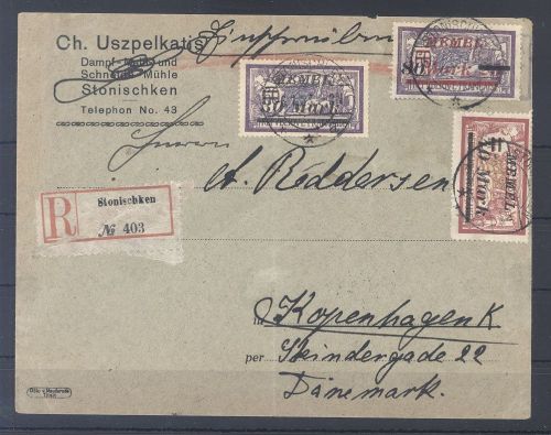 Memel, R - Brief mit schöner MiF aus Stonischken nach Dänemark