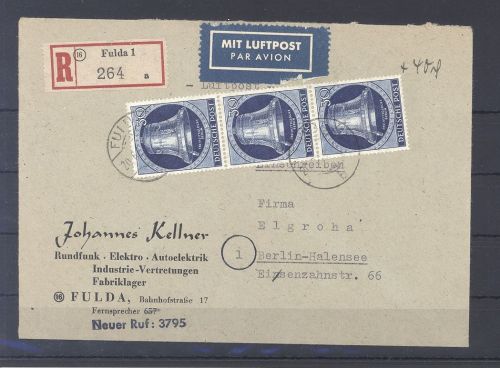 Berlin, R - Brief mit Dreierstreifen Michel Nummer 78 MeF, geprüft BPP