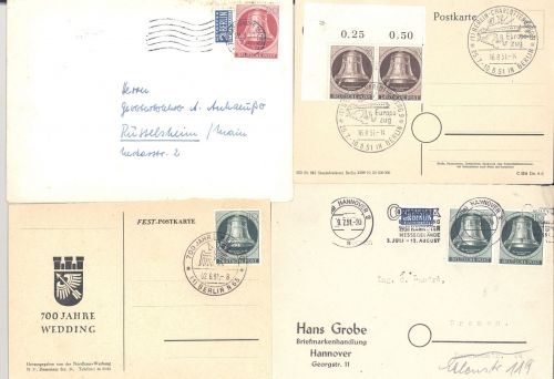 Berlin, interessanter Belege Posten aus Michel Nr. 75-79, Glocke I