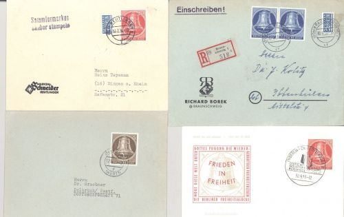 Berlin, interessanter Belege Posten aus Michel Nr. 101-05, Glocke III