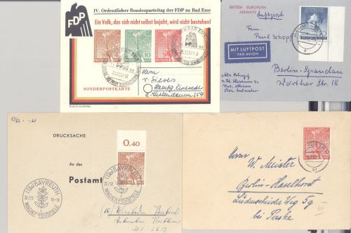 Berlin, 4 verschiedene Briefe mit interessanten Frankaturen als Posten