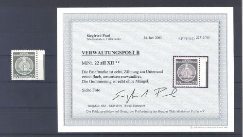DDR Dienst Mi.Nr. 22 zII - XII, 20 Pfg. Freimarke 1954-56 **, Befund BPP