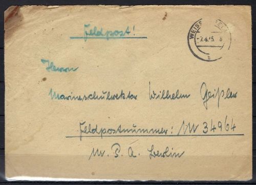 FP Weissenfels 1945 an Marineschulrektor Wilhelm Geip. FP M34964 (30