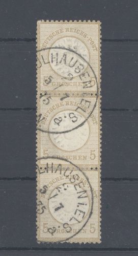Dt. Reich Michel Nummer 22, 5 Groschen im gestempelten Dreierstreifen
