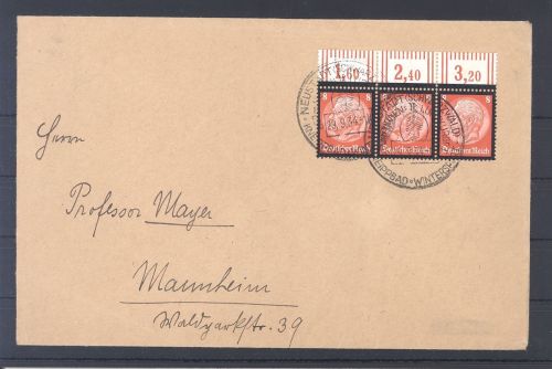 Dt. Reich, Brief mit Dreierstreifen Mi.Nr. 551 als MeF aus Neustadt
