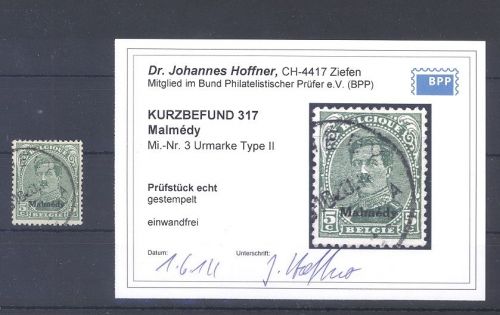 Dt. Abstimmung Malmedy Michel Nummer 3 A II gestempelt, Befund BPP