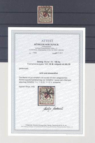 Danzig Michel Nummer 100 Xa, 50 Mark 1922 gestempelt, FA BPP