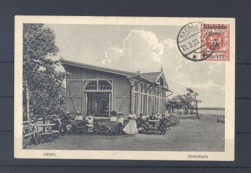 Memel Lit. Bes. gestempelte AK aus Memel "Strandhalle"