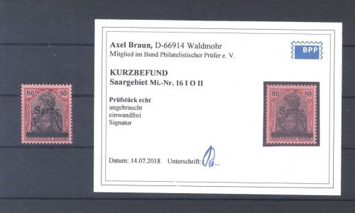 Saargebiet Mi.Nr. 16 I PF O II, 80 Pfg. Sarre ungebraucht * , Befund BPP