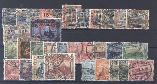 Saargebiet Michel Nummer 70-83 und 84-101 aus 1921 gestempelt