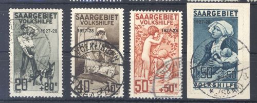 Saargebiet Michel Nummer 122-25, Volkshilfe 1927 gestempelt, gp.