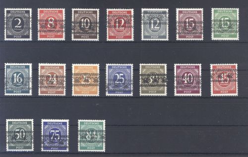 Bizone Michel Nummer 52-68 I, Ziffern Bandaufdrucke ungebraucht *, geprüft BPP