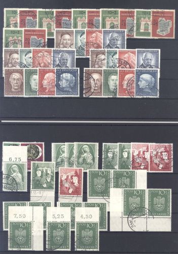 Bund, gestempelter Posten aus 1951-54 auf 2 Steckkarten