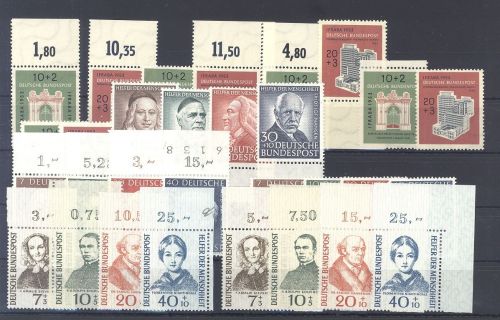 Bund, ** Posten aus besserer Sätze 1953-55 auf Steckkarte