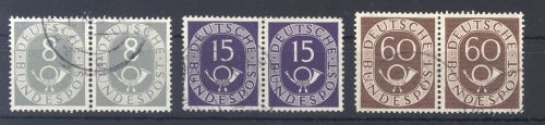 Bund, 3 verschiedene gestempelte Posthorn Paare als Posten