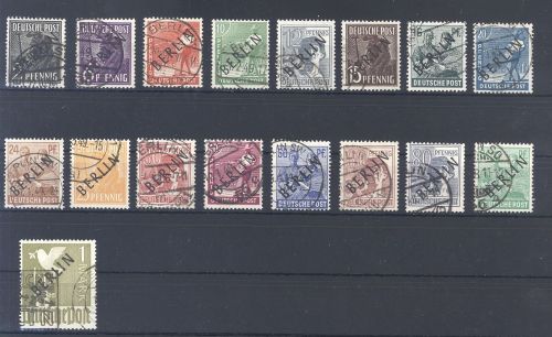 Berlin Michel Nummer 1-17 aus Schwarzaufdruck 1948 gestempelt, gp.