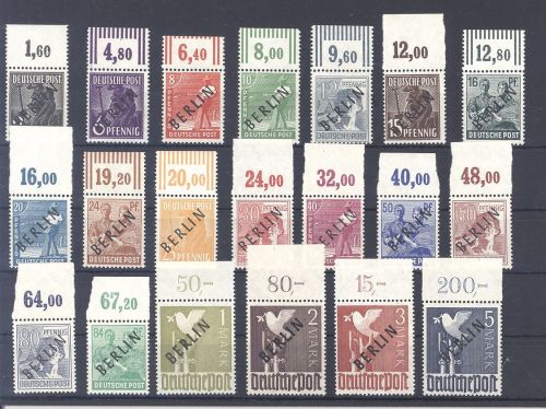 Berlin Michel Nummer 1-20, Schwarzaufdruck 1949 ** Oberrand gp. BPP