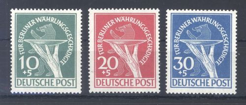 Berlin Michel Nummer 68-70, Währungsgeschädigte 1949 **, gp. BPP