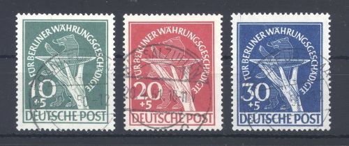 Berlin Michel Nummer 68-70, Währungsgeschädigte 1949 gestempelt, gp. BPP