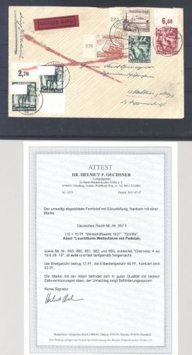 Dt. Reich, Brief mit Michel Nummer 657 I, 15 Pfg. mit PF I , FA BPP