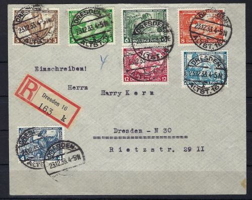 DR Wagner, 7 Werte mit 505 B auf Einschreiben innerhalb Dresdens,