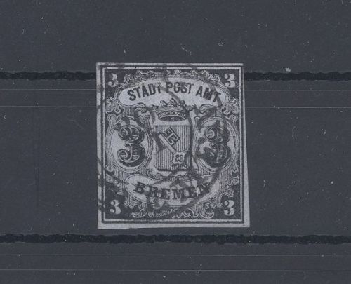 Bremen Michel Nummer 1y, 3 Groschen Freimarke 1855-60 gestempelt