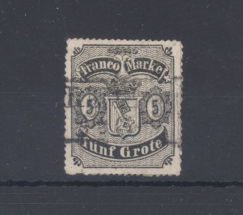 Bremen Michel Nummer 7, 5 Grote Freimarke 1862 gestempelt