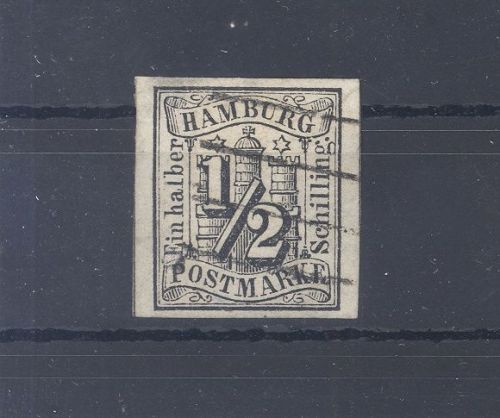 Hamburg Michel Nummer 1, 1-2 S. Freimarke 1859 gestempelt, geprüft