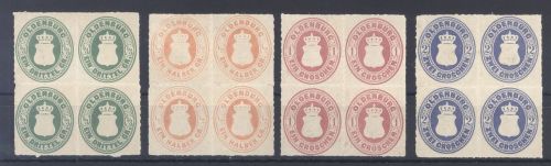 Oldenburg, 4 */** Viererblöcke aus Michel Nummer 15-19, geprüft