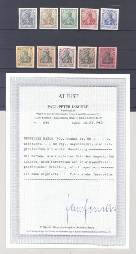 Dt. Reich Michel Nummer 68-77 U, Reichspost 1902 **, FA BPP