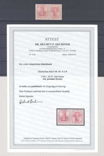 Dt. Reich Germania Zusammendruck K 3 F, 40 Pfg. Germania **, FA BPP