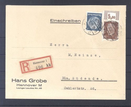 Dt. Reich, Brief mit Michel Nummer 420 W OR als MiF aus Hannover