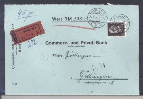 Dt. Reich, Wertbrief mit Michel Nummer 422, 80 Pfg. Hindenburg EF