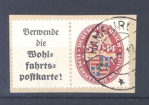 Dt. Reich Zusammendruck W 32, 15 Pfg. Nothilfe 1928 Briefstück gp. BPP