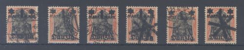Danzig, 6 x Mi.Nr. 41 I, 1 Mark Freimarke 1920 gestempelt, geprüft Infla