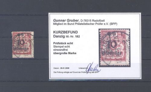 Danzig Michel Nr. 182, 10 Pfg, 1923 Überbreite gestempelt, Befund BPP