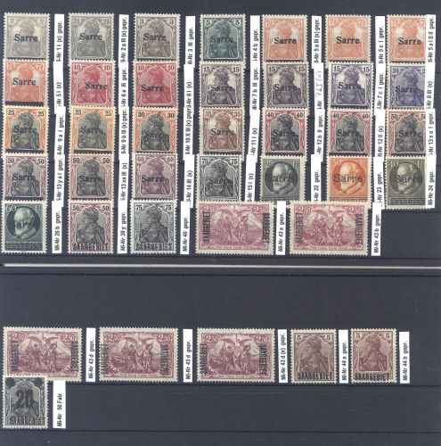 Saargebiet Sarre Ausgaben, */** Posten auf 2 Steckkarten, meist geprüft