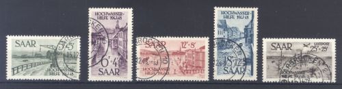 Saarland Mi.Nr. 255-59, Hochwasserhilfe 1948 gestempelt, geprüft