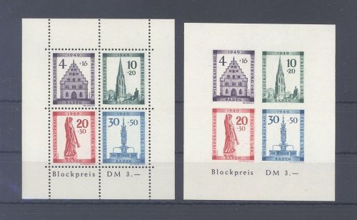 Franz. Zone Baden Block 1 A + B, Freiburg Blockpaar **