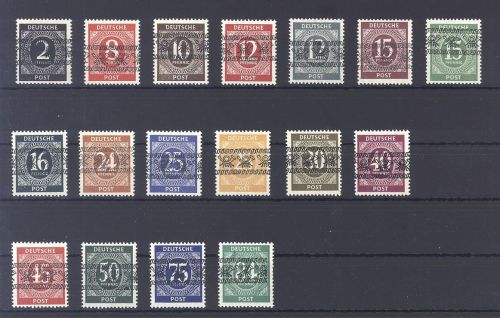 Bizone Michel Nummer 52-68 I, Ziffern Bandaufdrucke **, signiert