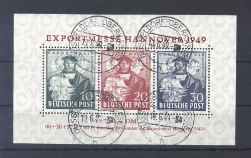 Bizone Block 1, Exportmesse 1949 Ortsstempel Düsseldorf Oberkassel