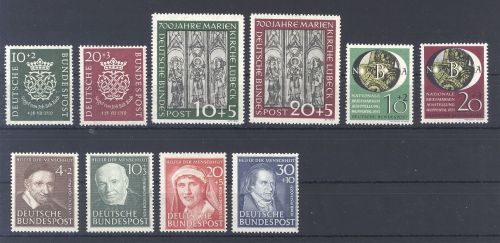 Bund, ** Posten aus 1950-51 auf Steckkarte
