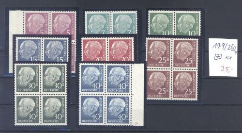 Bund Michel Nummer 179-259y, Heuss Lumogen ** Viererblöcke