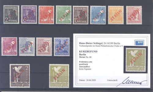 Berlin Michel Nummer 21-34 Rotaufdruck 1949 **, geprüft BPP