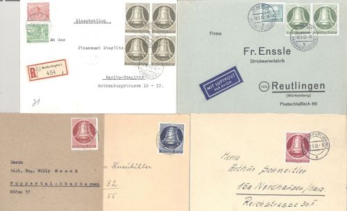 Berlin Michel Nummer 82-86, Glocke II 1951 auf 5 Briefen