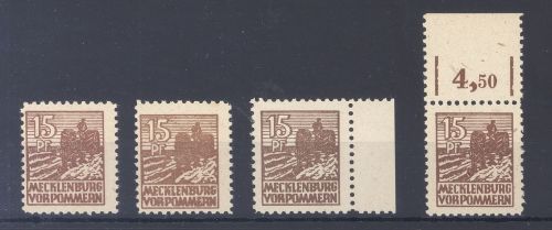 SBZ, 4 ** Farben aus Michel Nummer 37y, 15 Pfg. 1946 **, geprüft BPP