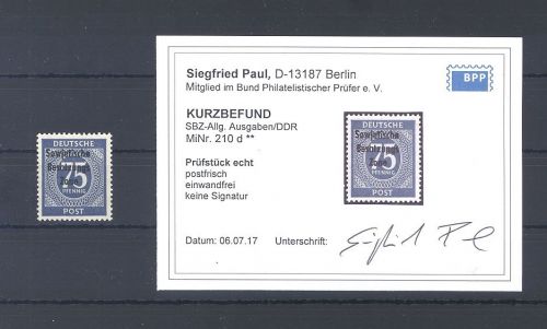 SBZ Michel Nr. 210d, 75 Pfg. Freimarke 1948 Farbe d **, Befund BPP