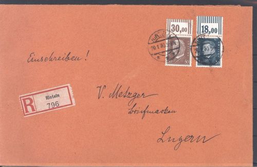 Dt. Reich, Brief mit Michel Nummer 415 W und 420 W OR nach Luzern