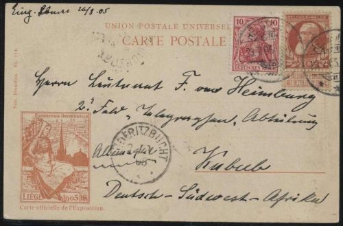 DSWA, AK a. Belgien n. Kubub, ü. Lüderitzbucht, a. Helgoland aufgegeben